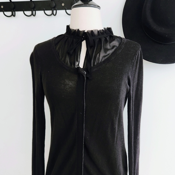 Black Cardigan with Ruffled Collar - Picture 2 of 5